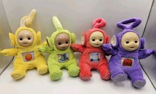 Tomy Teletubbies Set Of Four 1996 Small Beanies Soft Plush Toys Squeek Rattles 