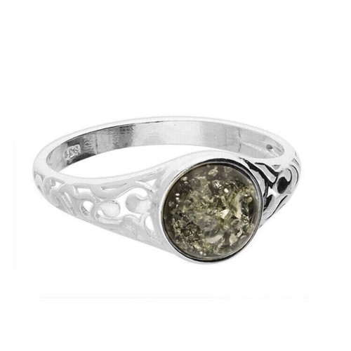 Green amber ring with - green,