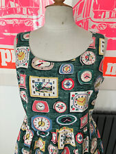 CATH KIDSTON LOVELY TEA DRESS FIT & FLARE VTG CLOCKS  SLEEVELESS SIZE 12