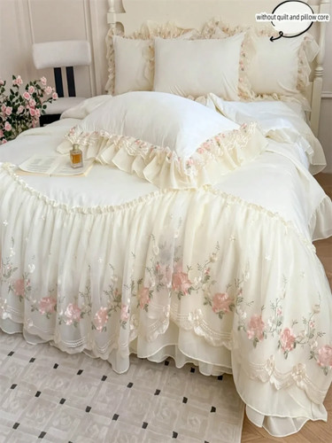 3pcs ruffle floral embroidery - floral,