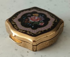 Vintage Stratton Pill Box Case Snuff Press Gold Tone 1960s Made In England
