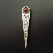 BROOCH small kilt pin or lapel pin with carnelian stone sterling silver Scottish