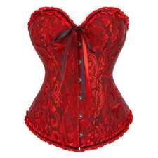 Women Sexy Overbust Boned Corset Burlesque Basque Top Lace-Up Costume Size 6-24