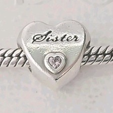 Genuine Pandora Bracelet Charm - Silver Sister Pink Stone Love Heart S925 ALE