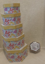 7 Pc Greenbrier BIKE & FLOWERS Nesting Graduated Hexagon Gift Storage Boxes-EUC
