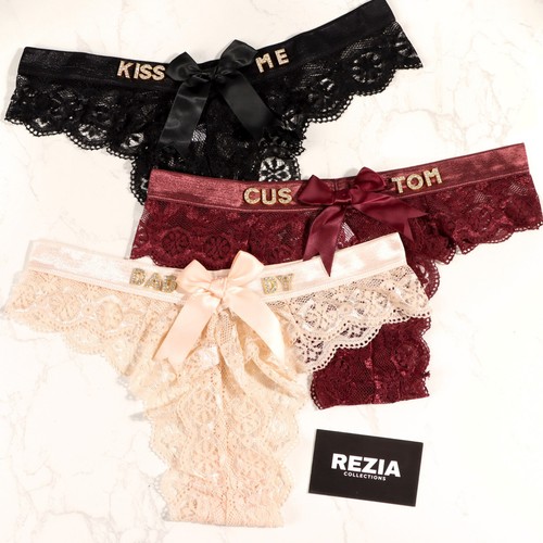 Personalised lace thong with - lace,