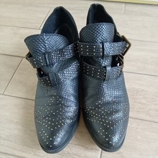 Office London Womens Cut Out Ankle Boots 7/40 Black Snakeskin Effect Buckles