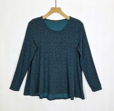 TWO DANES GREEN MIX BAMBOO JERSEY ABSTRACT GEOMETRIC RELAXED A LINE TOP S 10 12