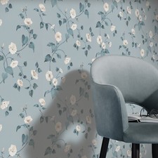 Duck Egg Floral Wallpaper