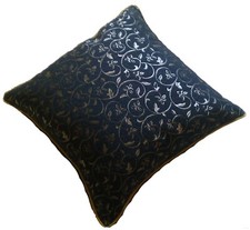 2 PK LARGE ROME NAVY CUSHION COVERS FLORAL VINE LEAF BLUE GOLD ROPE EDGE 22"