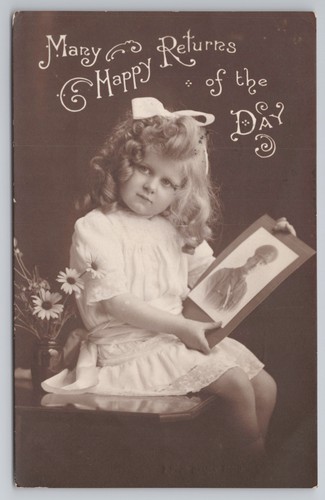 Rppc birthday girl holding ww1 - birthday,