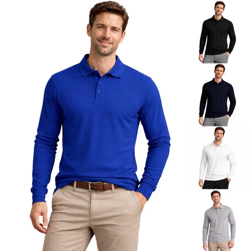 Mens long sleeve cotton polo - mens,