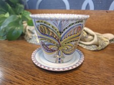 Carvalhinho Vintage Hand-Painted  Plant Pot Portugal Signed Ceramic with Plate