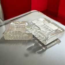 Vintage Mid Century Modern Glass Ashtrays Pair of Heavy Clear Glass Ashtrays MCM