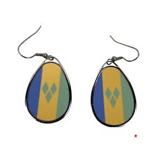 St.Vincent & the Grenadines Flag Design Teardrop Hanging Earrings with pouch