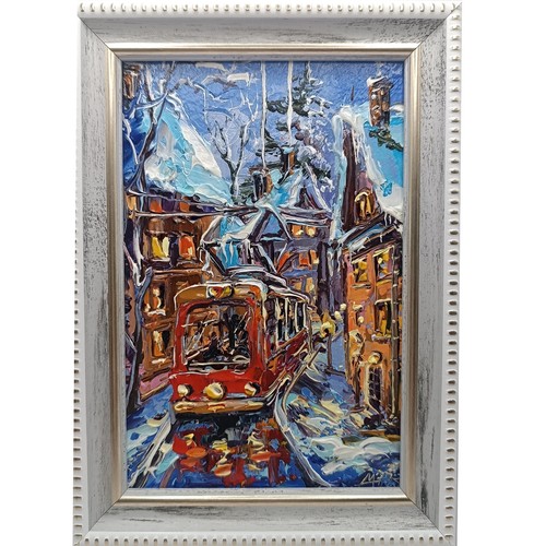 Cityscape winter tram - cityscape, original