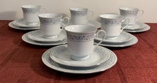 Crown Ming Fine China Floral Cups (6), Saucers (5) & Side Plates (6)