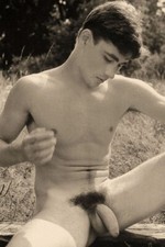 Study of a seated male nude outdoors  - reprint