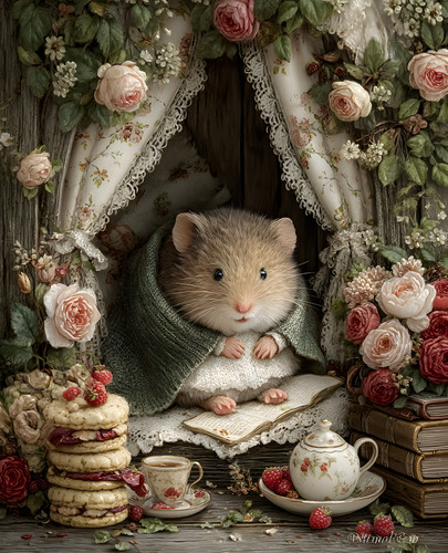 8x10 hamster reading tea - 8x10,