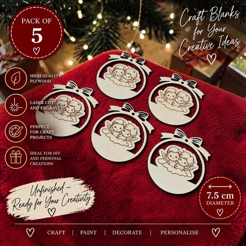 Wooden christmas bauble - 5x,