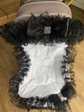 PRAM/PUSHCHAIR BLACK-WHITE FRILLY BLING  HOOD TRIM WITH MATCHING LINER- ROMANY
