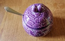 Vintage Ceramic Purple Preserve/Jam Pot with a Vintage Silver Plated Spoon