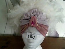 Pink/Gold/Silver Turban  with  Cream feathers ONE SIZE