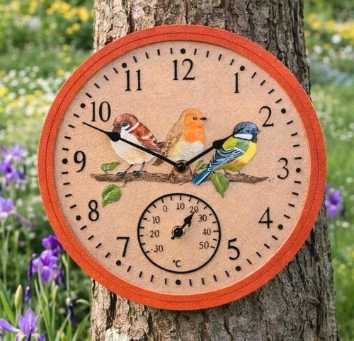 Bird wall clock - bird, thermometer
