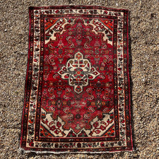 Antique Woven Rug Carpet Mat Rectangle Wool Vintage 153x110cm Pattern Red Cream
