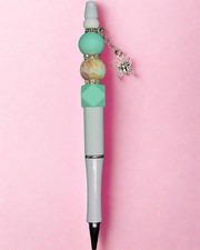 Mint green beaded pen - green,