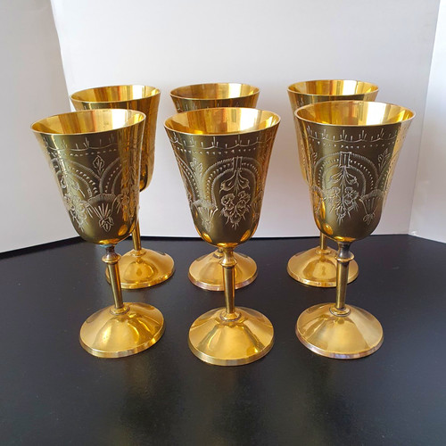 Set brass engraved etched - set, 6
