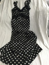 TopShop Black polka dot Satin lace detail maxi slip dress body con Lingerie 8 36
