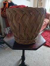Vintage Wicker Waste Paper Bin Woven Weave Rattan Boho Basket Plant Holder