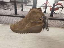 FLY London Suede Leather Ruched Ankle Boots Lace-up Yebi Brown EU 38