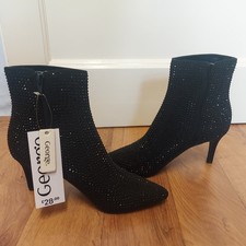 NEW.WOMENS.GEORGE.BLACK STUDDED POINTED TOE STILLETO HEEL ANKLE BOOTS.SIZE 5