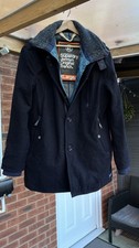 Superdry Jermyn Orginal Trench Pea Coat Navy size XL Warm Winter Wool 