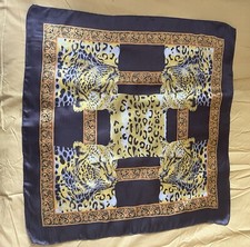 Vintage 1990’s Style Cheetah Print Brown Satin Scarf Retro Style 70x70cm