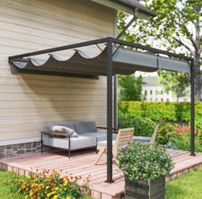 Wall Mounted Pergola Outdoor Shelter Retractable Lean To Patio Gazebo Canopy