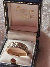 9ct gold ring pattern wedding band heavy 4gm hallmarks Slade & Wolfe size N1/2