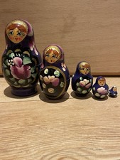 Set Of 5 Contemporary Russian Nesting Dolls, Predominant Tone Purple
