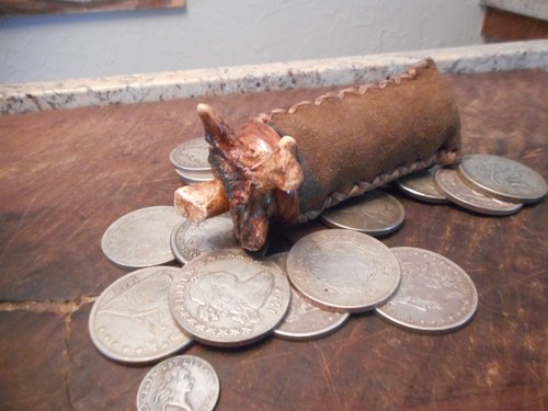 Hand carved deer antler shot - carved,