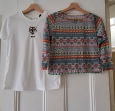 Ladies Teen Girls TOPSHOP Tiger Tee & PRIMARK Aztec Cropped 3/4 Sleeve Top S 8