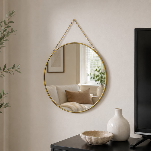 Round wall mirror 30cm gold - round,