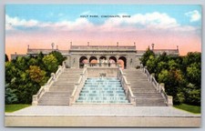 Cincinnati OH Postcard People at Ault Park Fountain  Pub by Wittenborg Toy Co