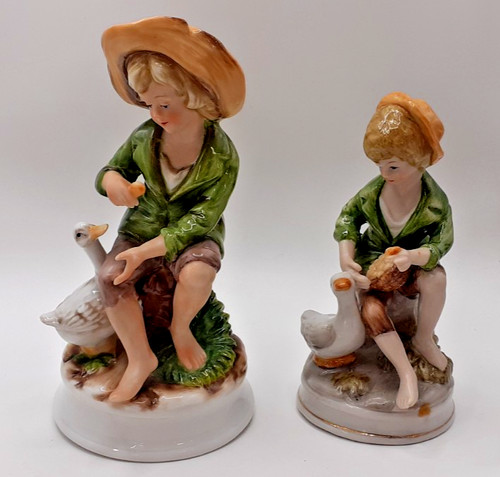 Vintage boy with geese - 2,