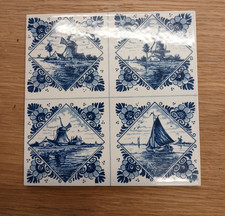 Delft Blue Ceramic Tile-sailboat/windmill