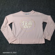 Hollister Sweater Women Small Pink Fleece Crew Neck Front Graphic Print Logo