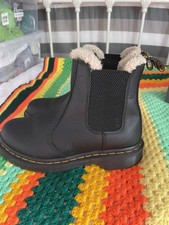 Doc Martens 2976 Leonore Black Leather Chelsea Boots Faux Fur Lined Uk4/37 VGC 