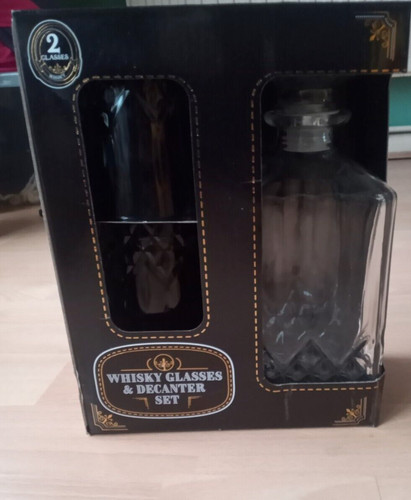 Whisky glasses and decanter - and,