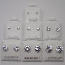 925 Sterling Silver Clear Round Cubic Zirconia CZ Diamante Stud Earrings 2-8mm